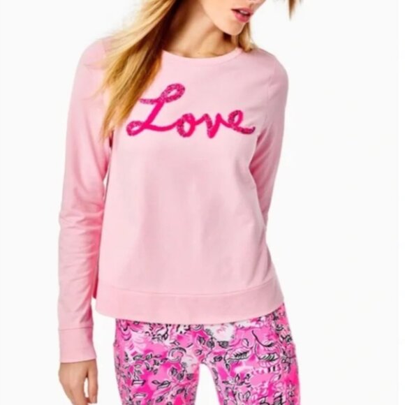 Lilly Pulitzer Rami Graphic LOVE Sweatshirt Top Pink Size Medium NWT - Picture 2 of 7